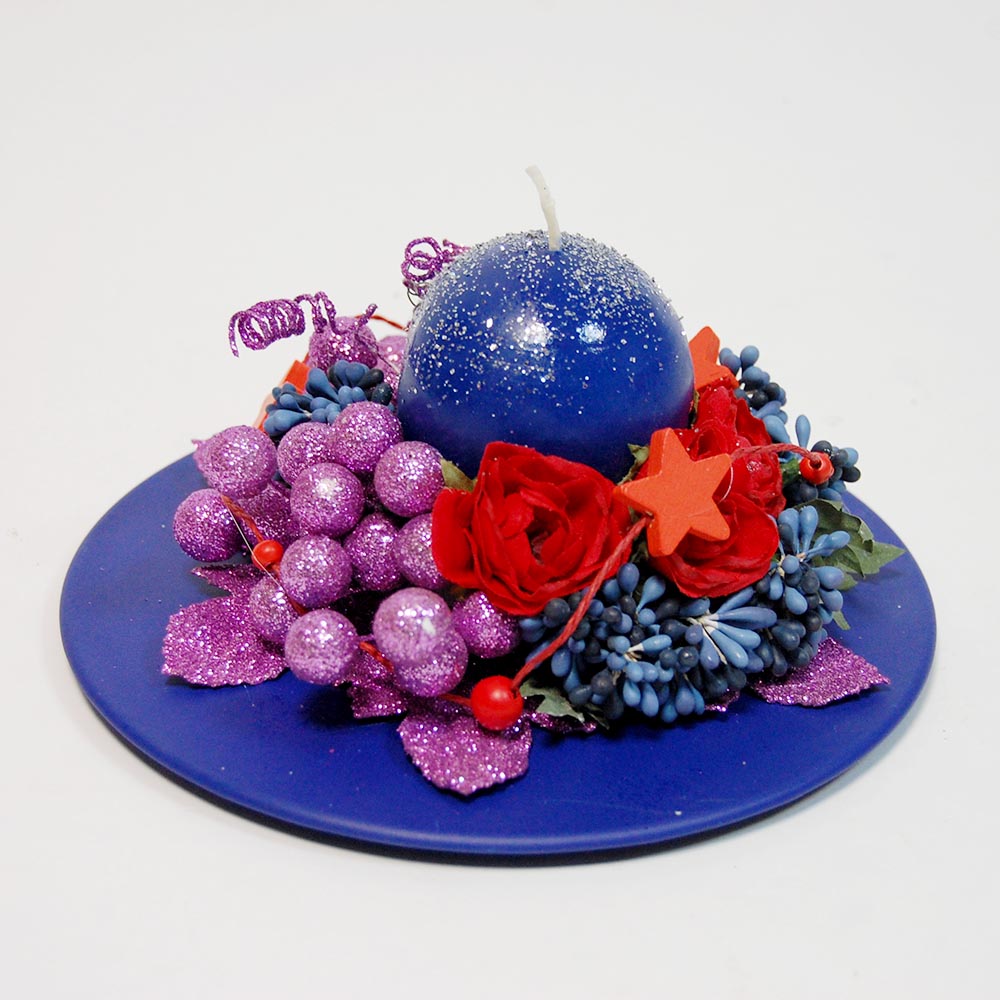 Generico-Shop-Natale-Centri Tavola di Natale-Centrotavola Piatto blu con candela sfera H 10 x Ø 18 cm-100